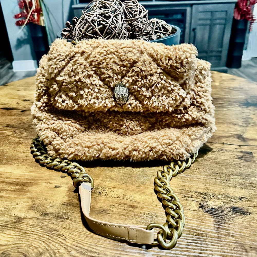 Kurt Geiger Tan Shoulder Bag with Plush Texture and Chain Strap